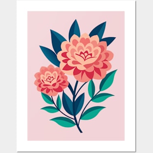 Pink Dahlias Retro Flowers Floral Posters and Art